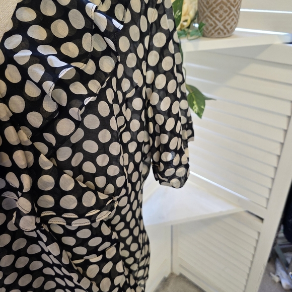 Lafayette 148 New York Silk Blend Black and Beige Polka Dot Blouse 18Plus 1335 - Picture 3 of 8